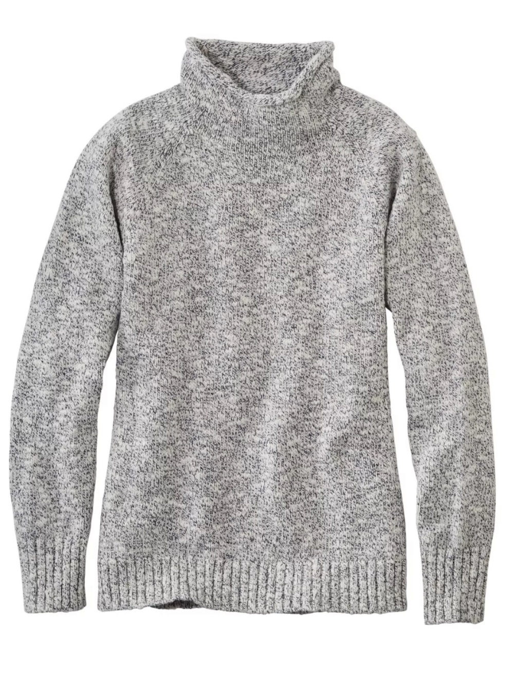 L.L.Bean Cotton Ragg Mockneck Sweater Marled Gray White Size L